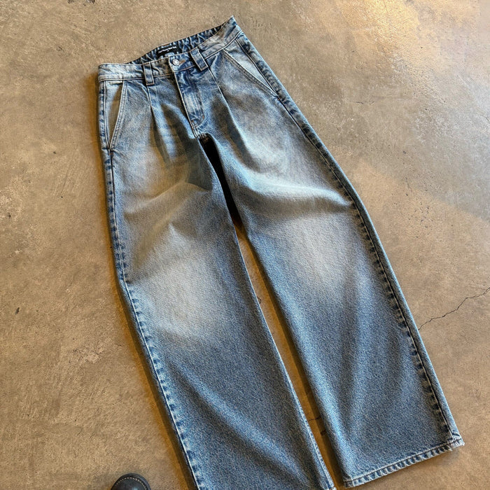 Shibuya Pleated Jeans | Straight-Wide Leg Vintage Light Blue