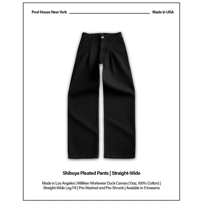 Shibuya Pleated Pants | Straight-Wide Leg Black Onyx (Canvas)