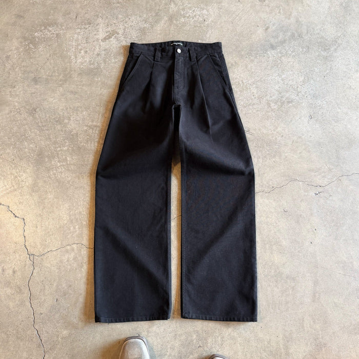 Shibuya Pleated Pants | Straight-Wide Leg Black Onyx (Canvas)