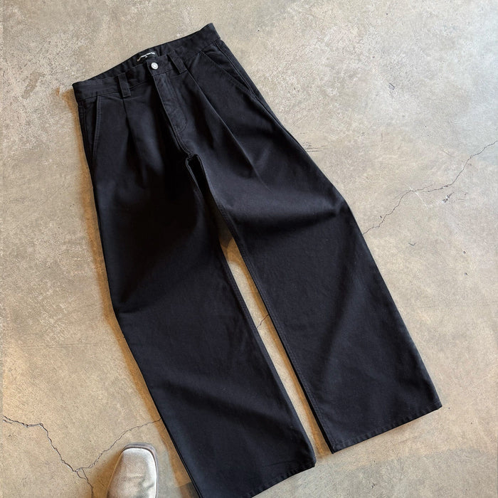 Shibuya Pleated Pants | Straight-Wide Leg Black Onyx (Canvas)