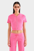 Short Sleeve Cropped Terry Jacket - Hot Pink