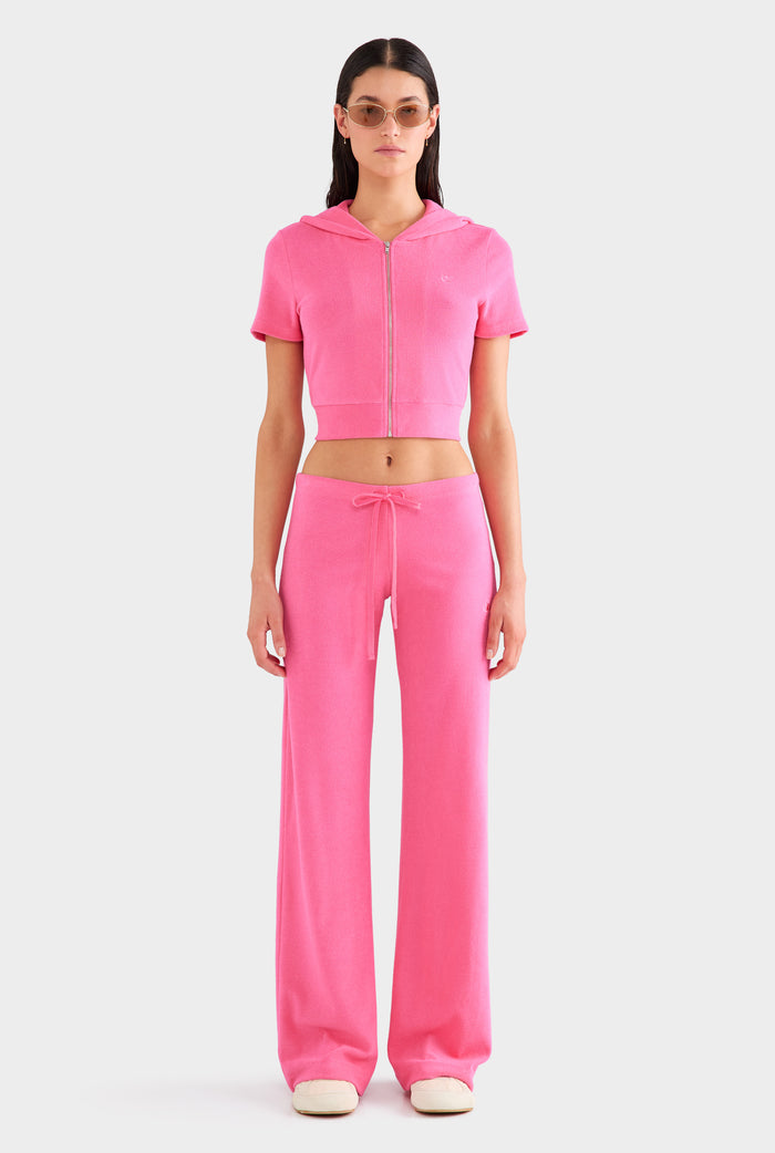 Short Sleeve Cropped Terry Jacket - Hot Pink