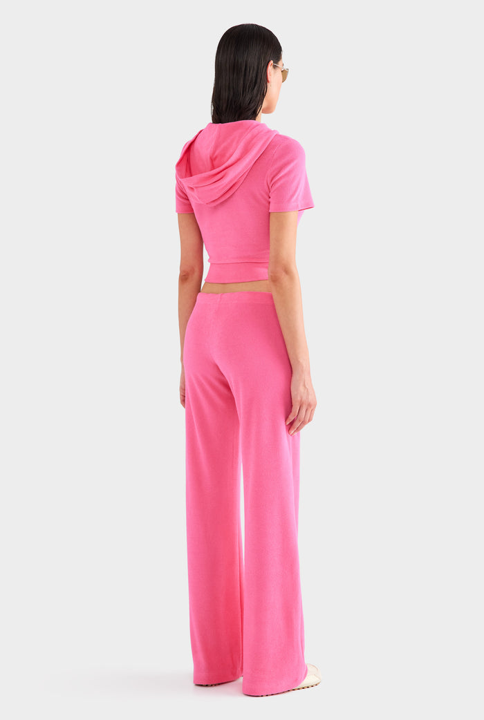 Short Sleeve Cropped Terry Jacket - Hot Pink