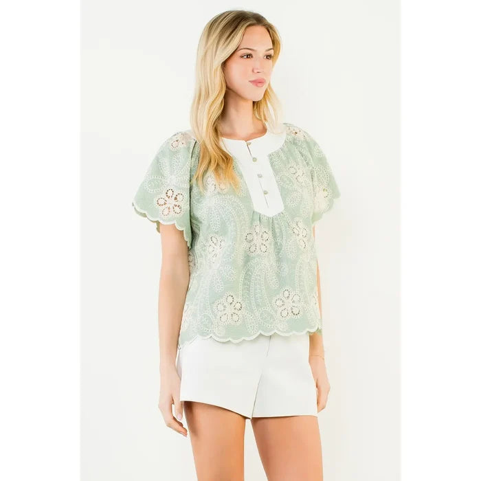 Short Sleeve Lace-Like Pattern Top