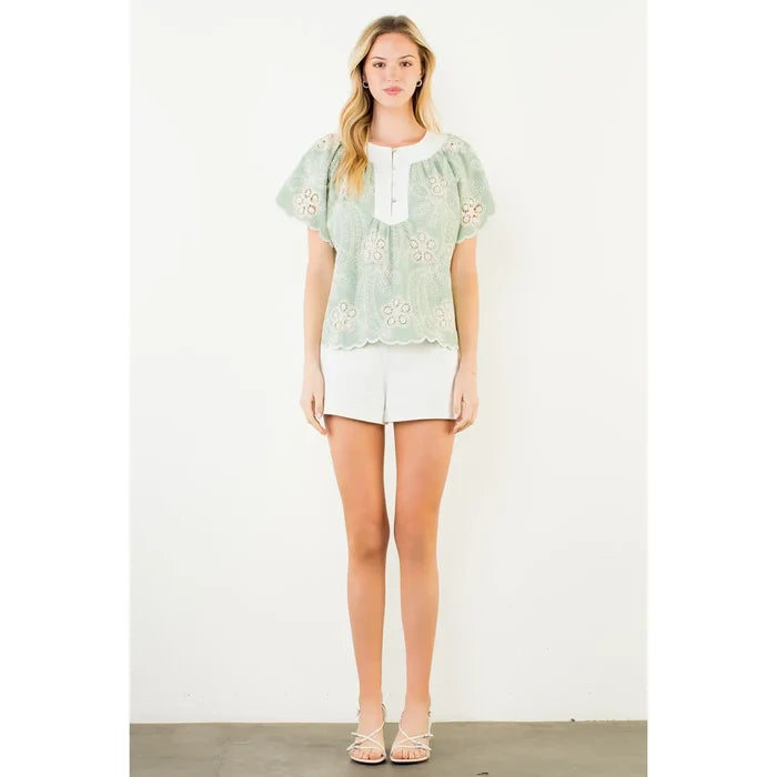 Short Sleeve Lace-Like Pattern Top
