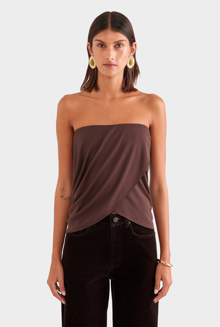 Side Cowl Strapless Bustier - Chocolate