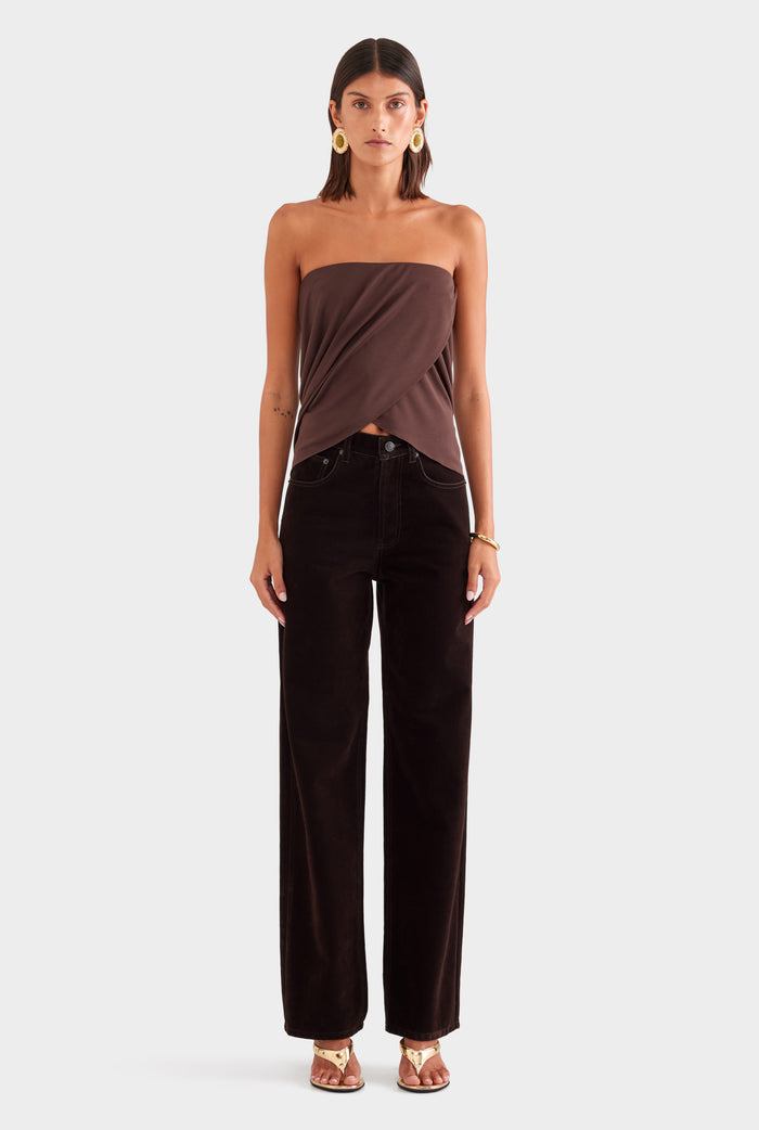 Side Cowl Strapless Bustier - Chocolate