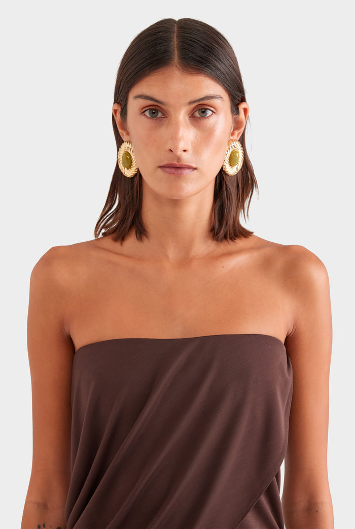 Side Cowl Strapless Bustier - Chocolate
