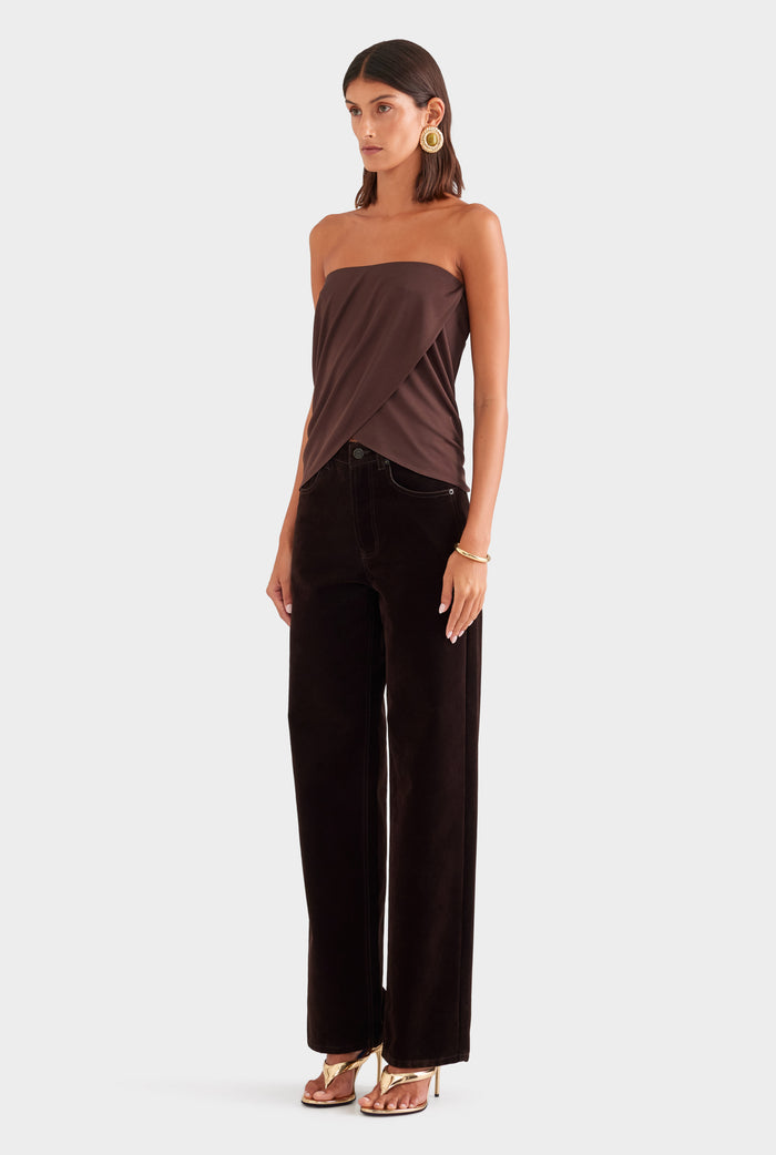 Side Cowl Strapless Bustier - Chocolate
