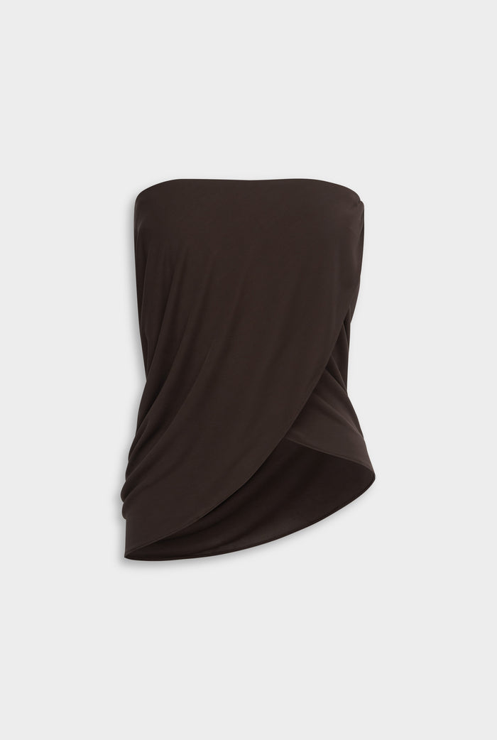 Side Cowl Strapless Bustier - Chocolate