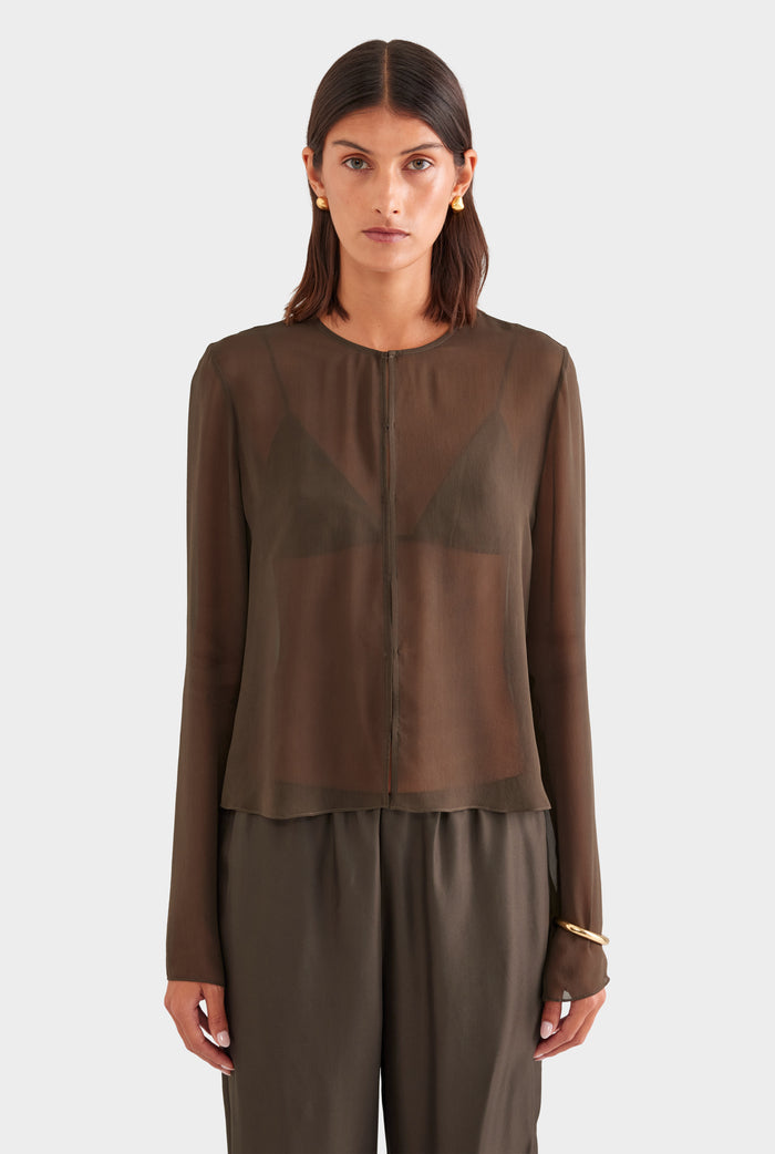 Silk Bralette Blouse - Dark Olive
