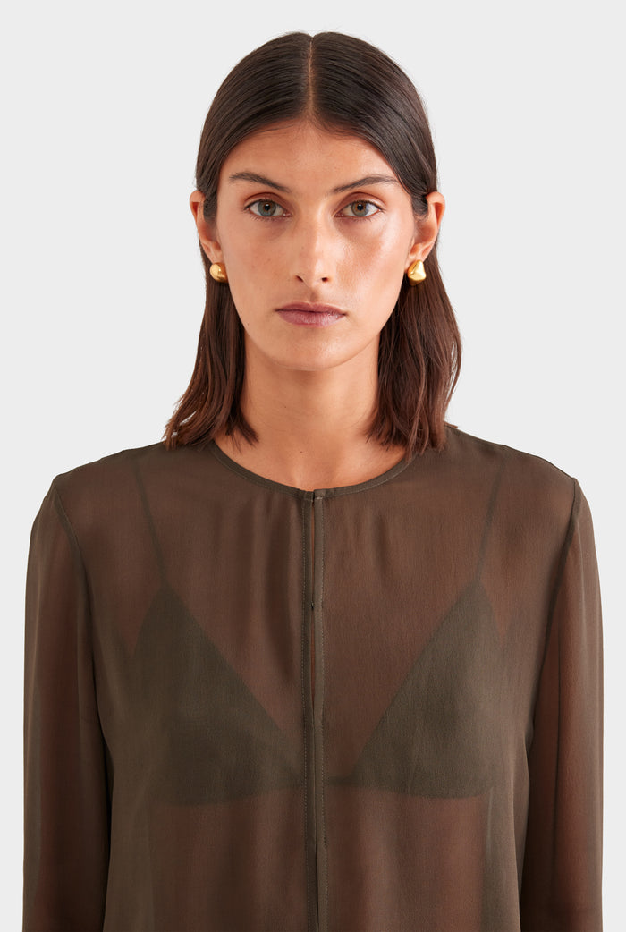 Silk Bralette Blouse - Dark Olive