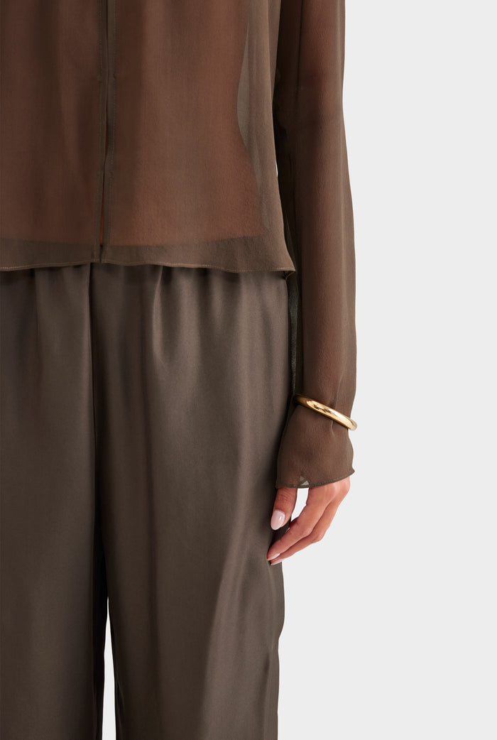 Silk Bralette Blouse - Dark Olive