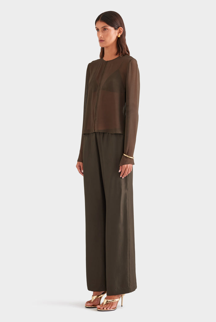 Silk Bralette Blouse - Dark Olive