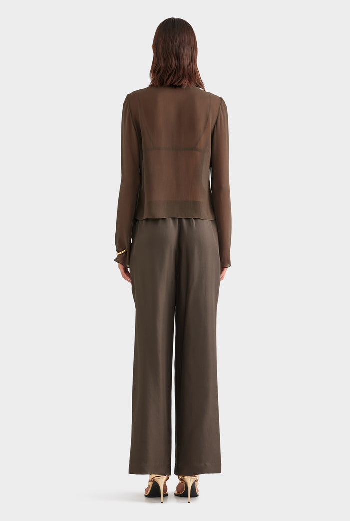 Silk Bralette Blouse - Dark Olive