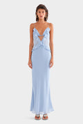 Silk Bralette Ruffle Maxi Dress - Powder Blue