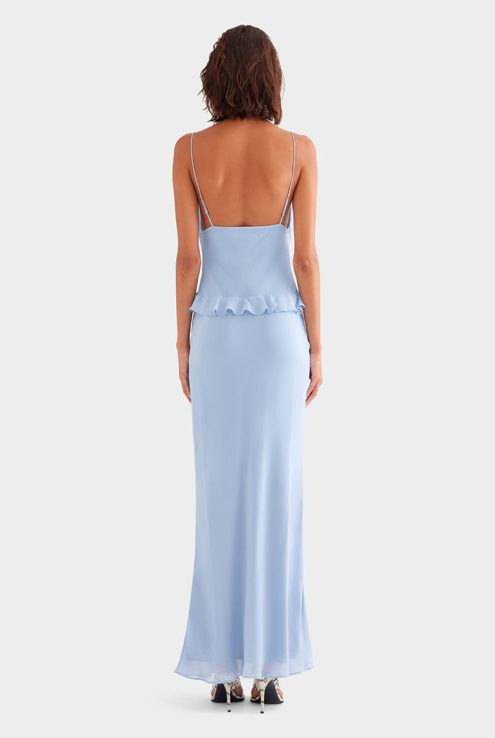 Silk Bralette Ruffle Maxi Dress - Powder Blue
