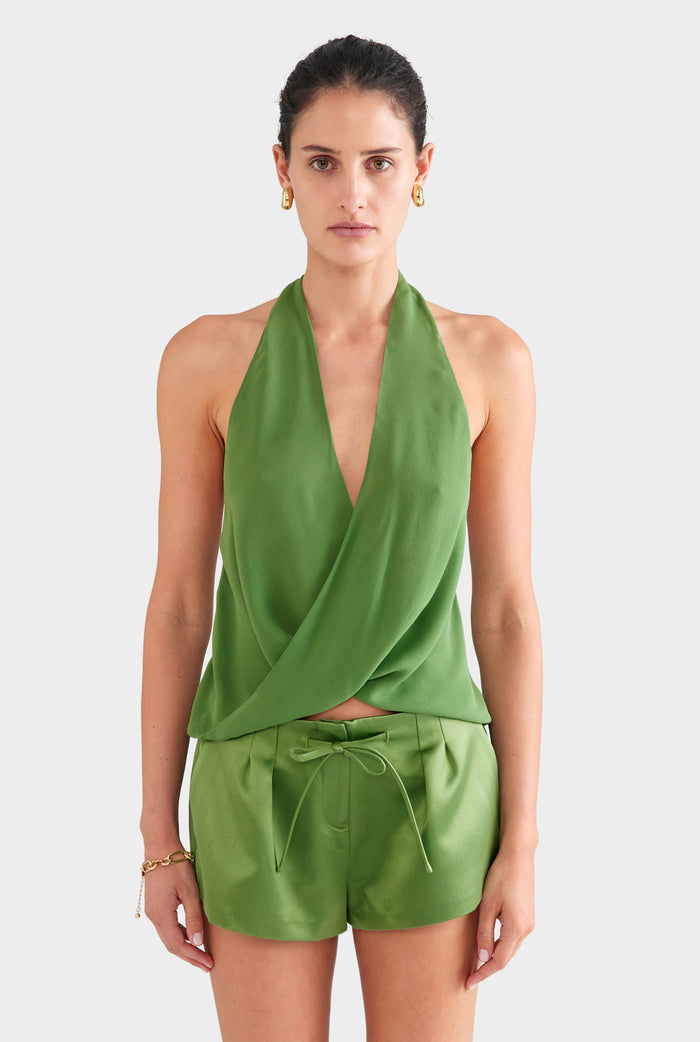 Silk Cotton Drawstring Short - Ivy Green