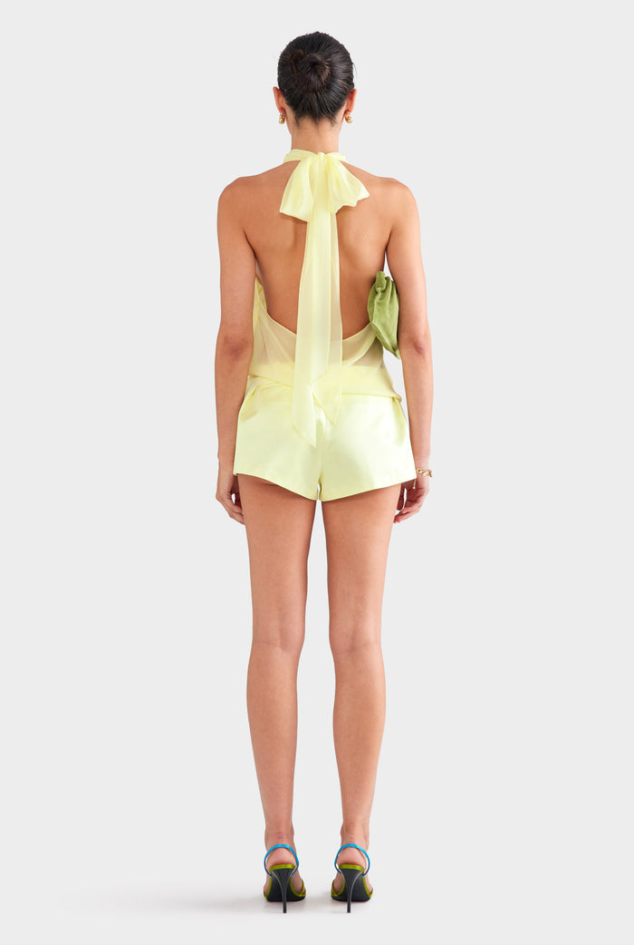 Silk Cotton Drawstring Short - Pale Yellow