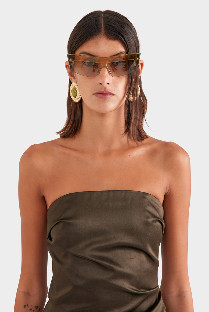 Silk Cotton Strapless Bustier - Dark Olive