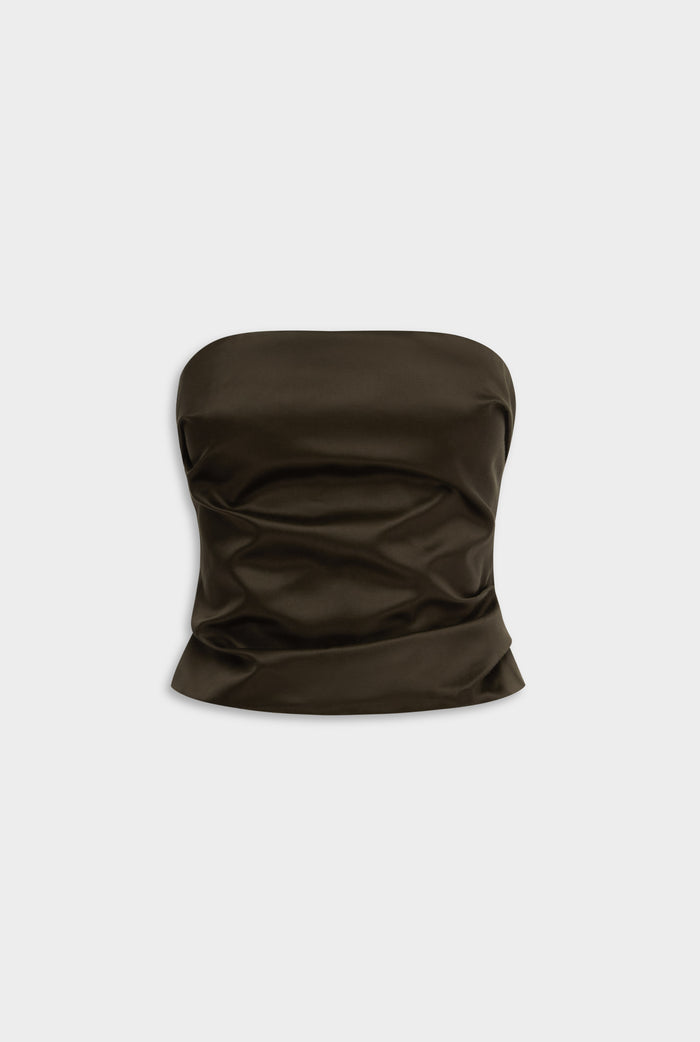 Silk Cotton Strapless Bustier - Dark Olive