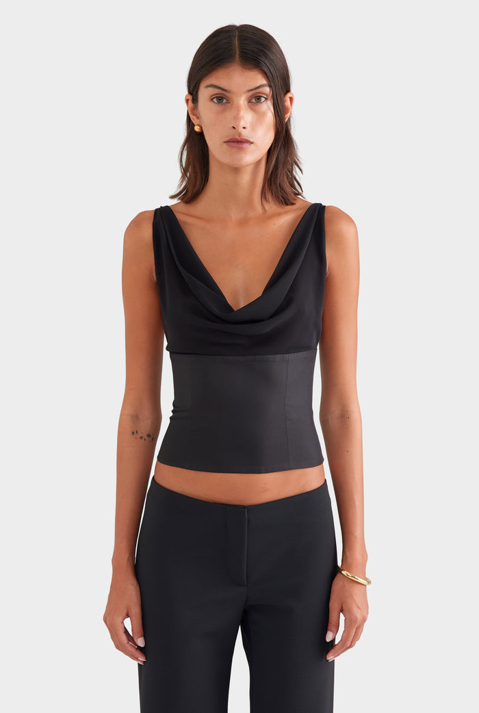 Silk Cowl Bustier - Black