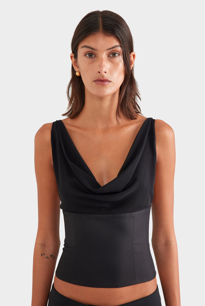 Silk Cowl Bustier - Black