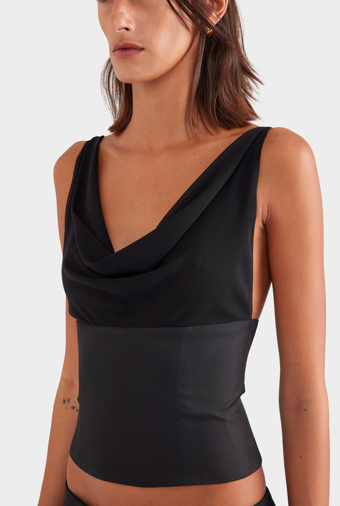 Silk Cowl Bustier - Black