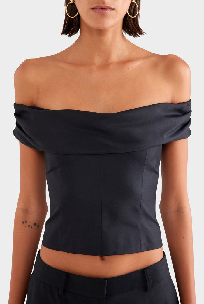 Silk Cowl Neck Bodice - Black