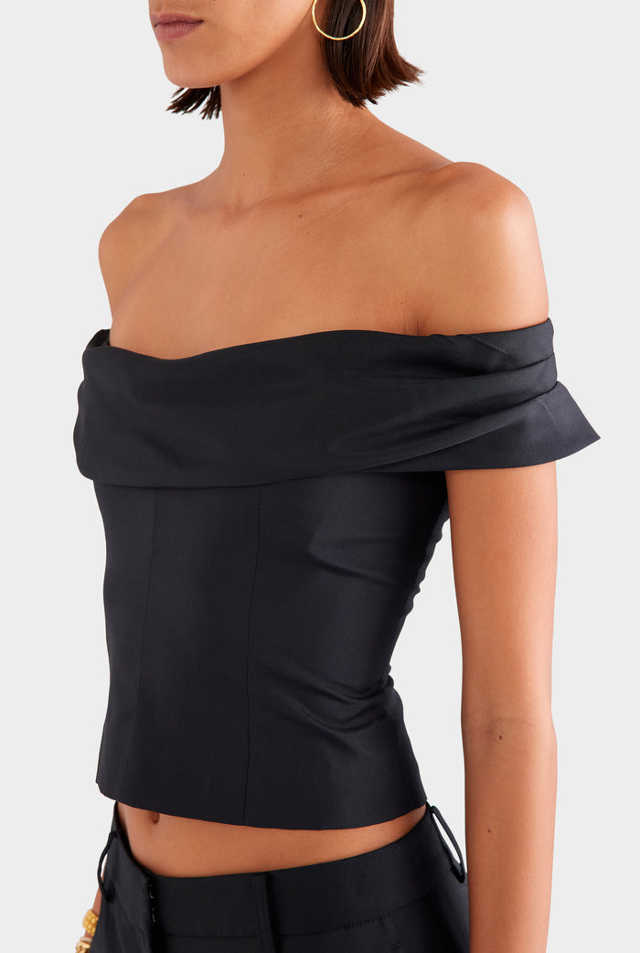 Silk Cowl Neck Bodice - Black