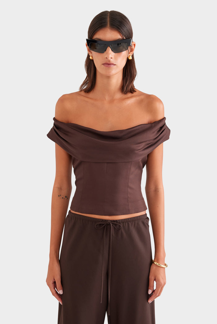 Silk Cowl Neck Bodice - Chocolate