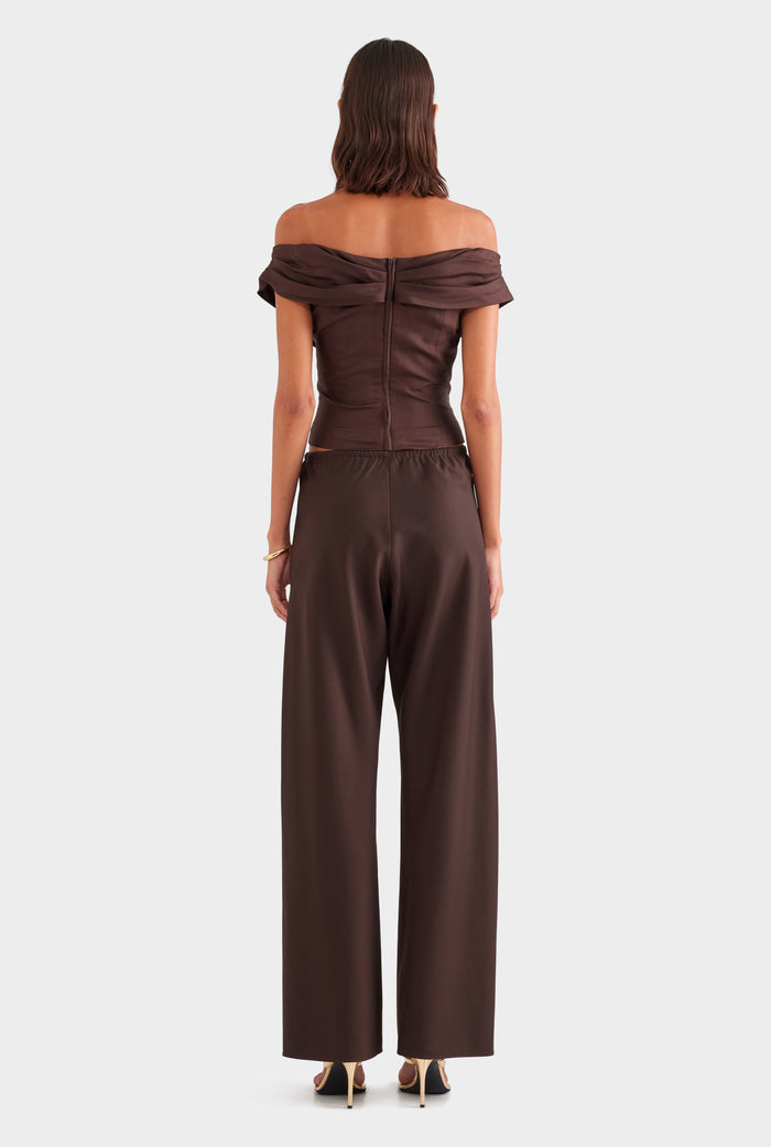 Silk Cowl Neck Bodice - Chocolate
