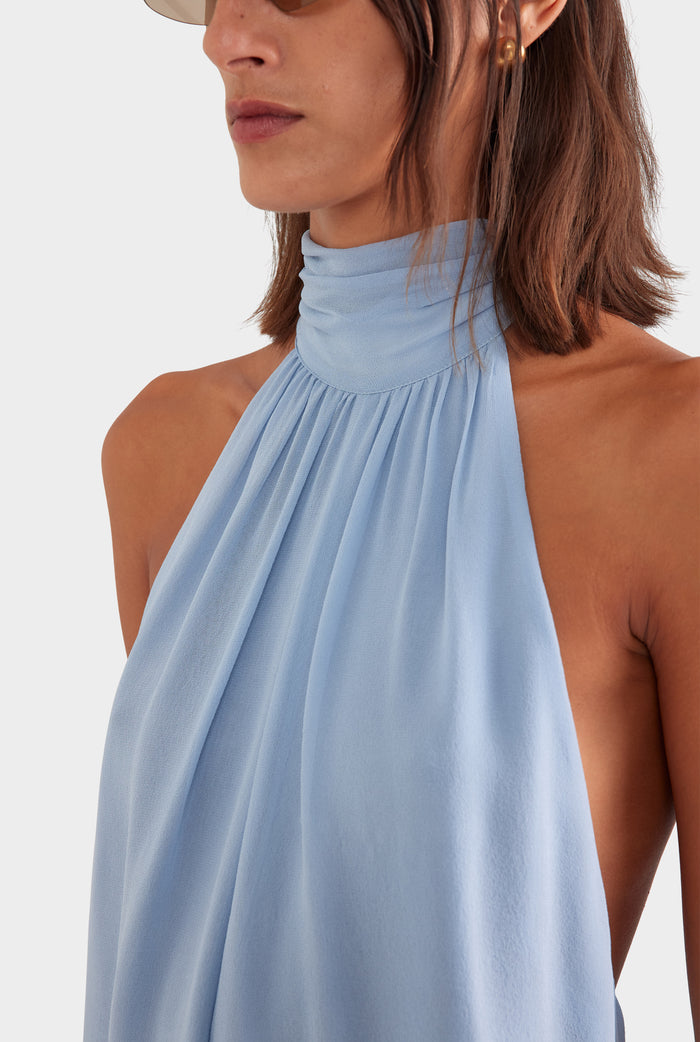 Silk Halter Top - Powder Blue