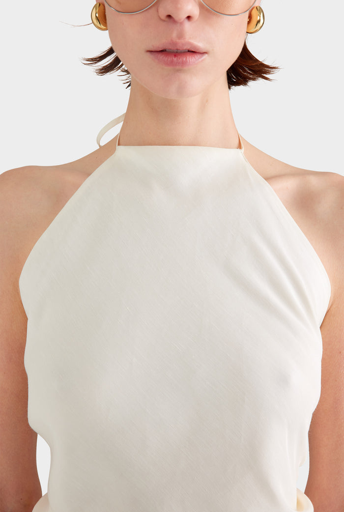 Silk Linen Scarf Halter Top - Off White