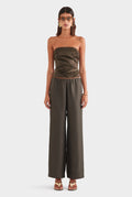 Silk Relaxed Pant - Dark Olive