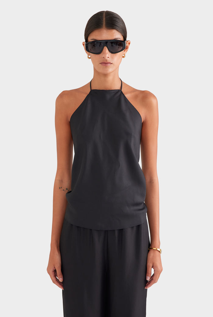 Silk Scarf Halter Top - Black