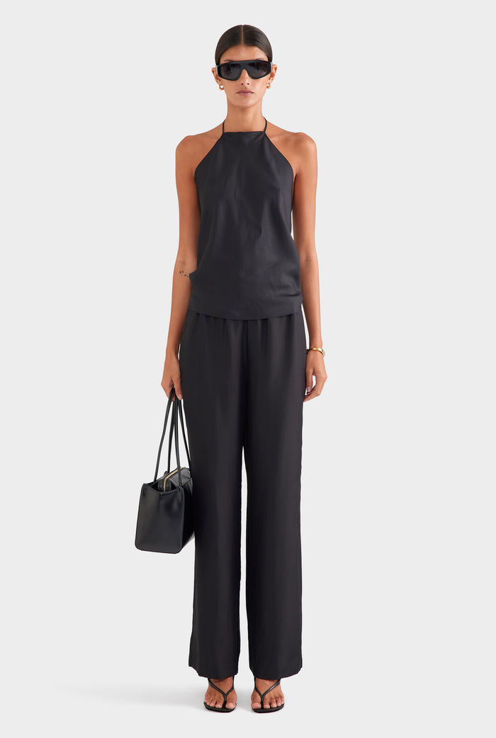 Silk Scarf Halter Top - Black