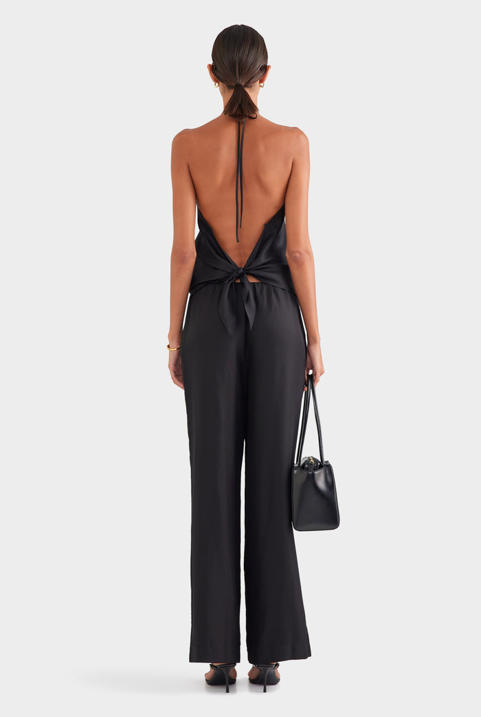 Silk Scarf Halter Top - Black