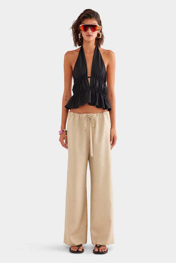 Silk Twill Halter Top - Black