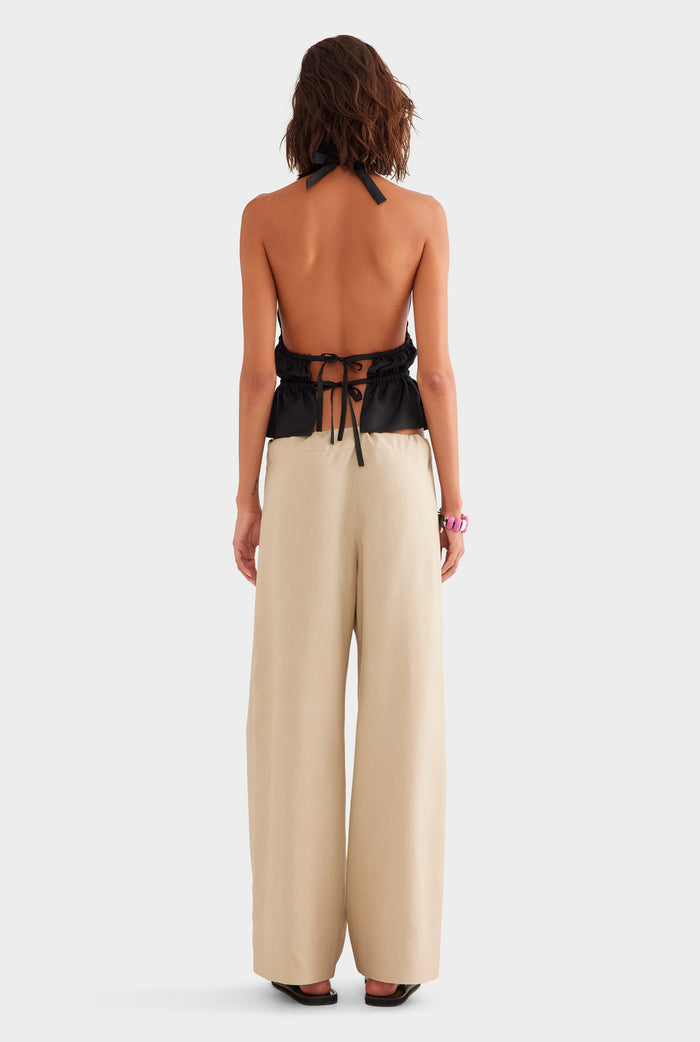 Silk Twill Halter Top - Black