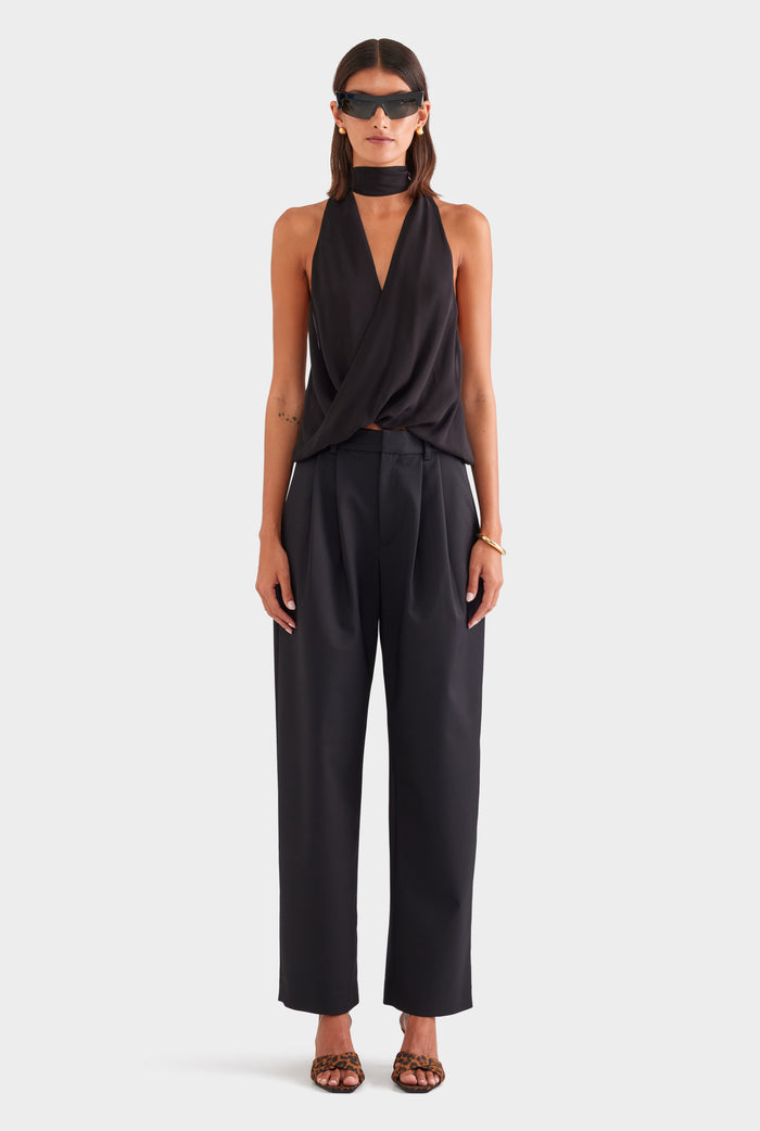 Silk Twist Plunge Top - Black