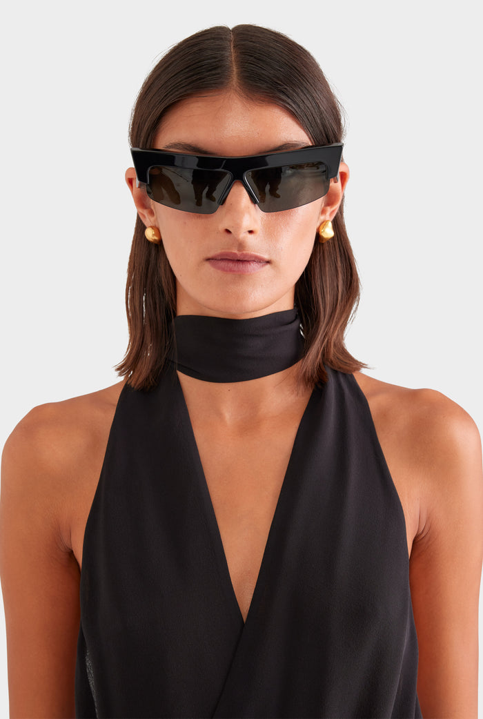 Silk Twist Plunge Top - Black