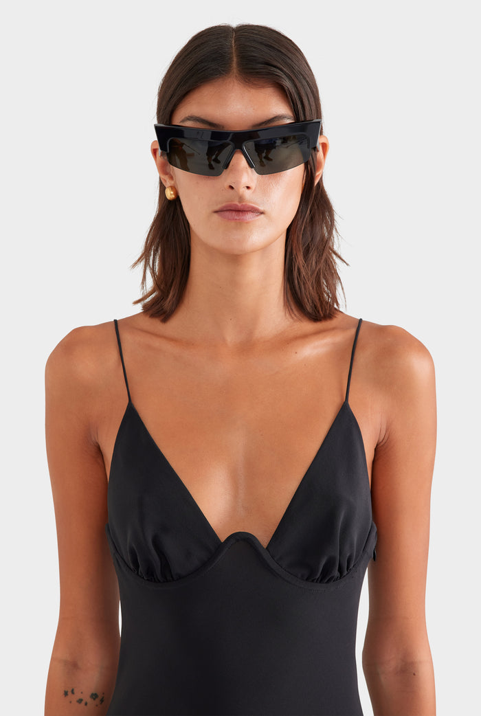 Silk Underwire Slip Dress - Black