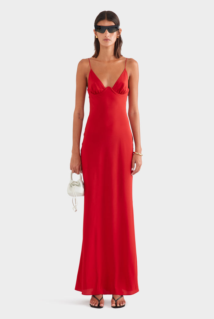 Silk Underwire Slip Dress - Red