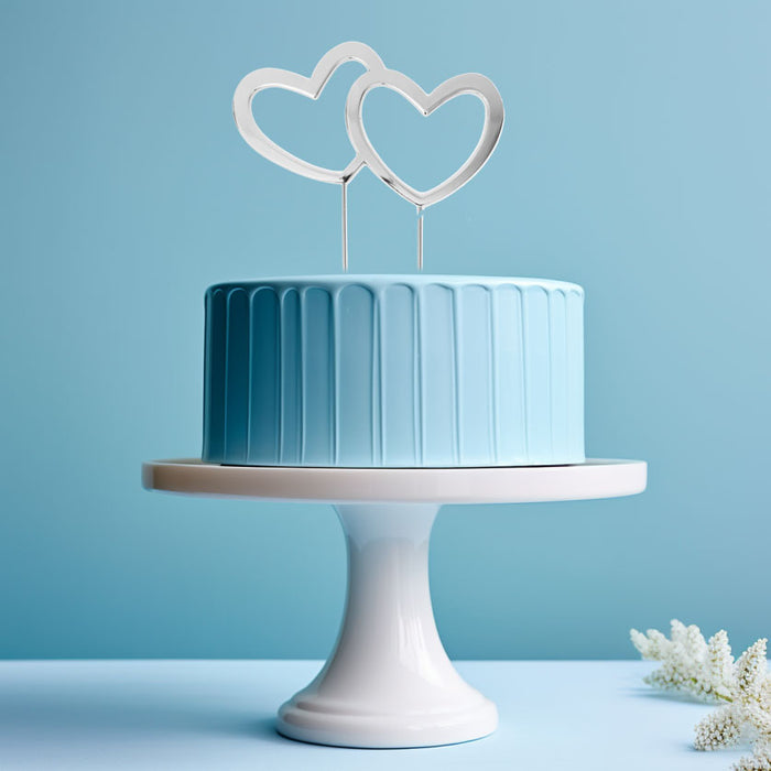 Silver Metal Cake Topper - Double Hearts - Giftware - Cake and Candle