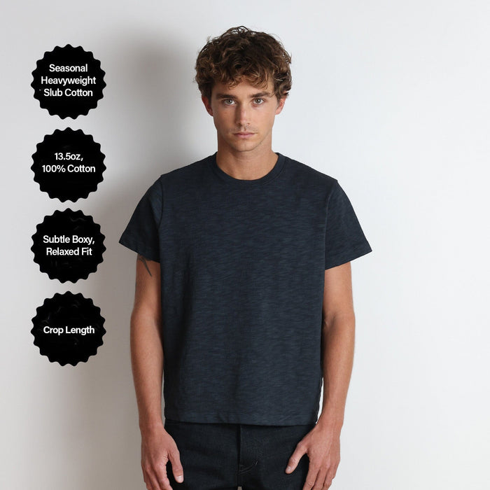 Silverlake Crop Tee III | Boxy, Relaxed Fit | Heavyweight Slub T-Shirt Ash Black (Vintage)