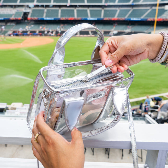 Stadium Tote with Strap | Silver Chrome and Clear