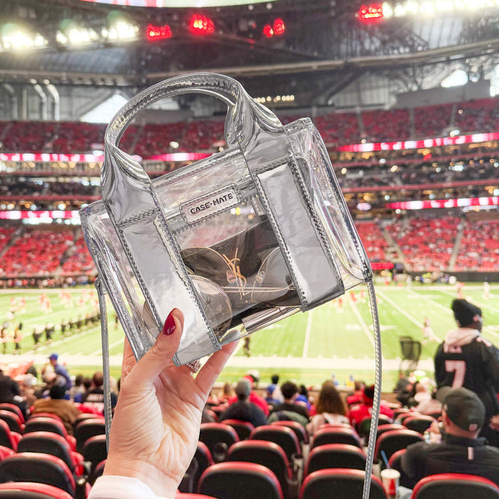 Stadium Tote with Strap | Silver Chrome and Clear