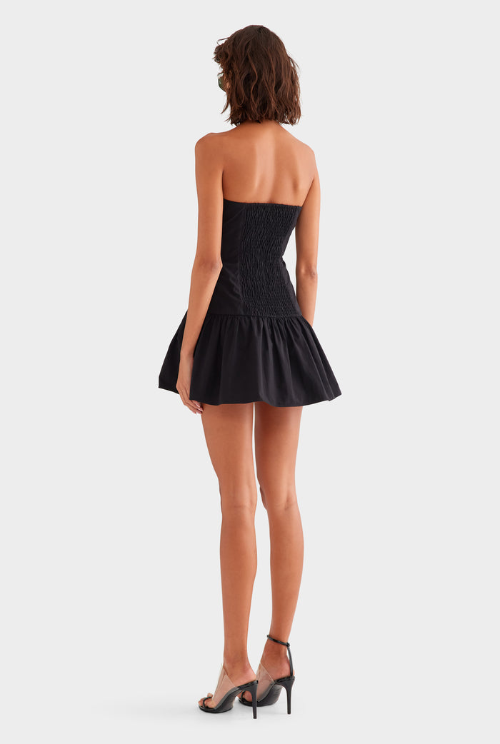 Strapless Cotton Mini Dress - Black