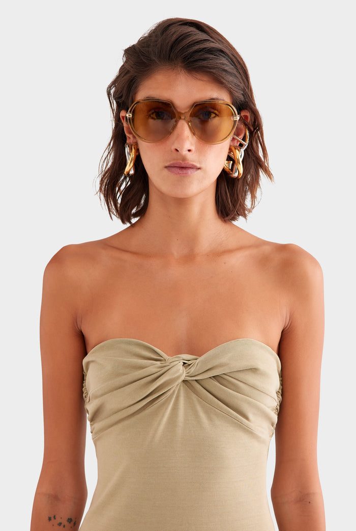 Strapless Knotted Mini Dress - Pigment Dyed Beige
